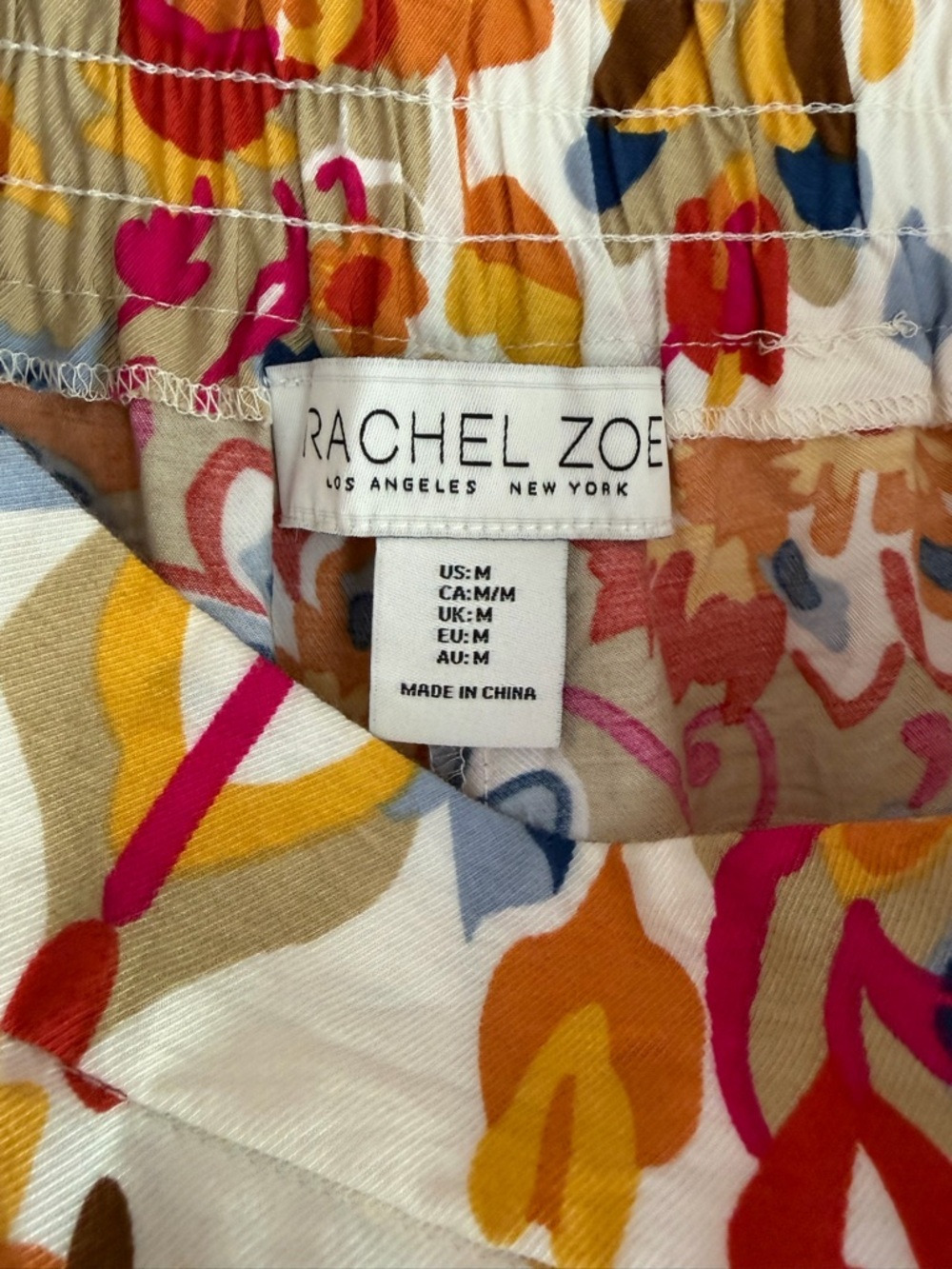 Rachel Zoe Wide Leg Colorful Print Crochet Lace Cuff Cropped Pants Size M - Picture 6 of 7